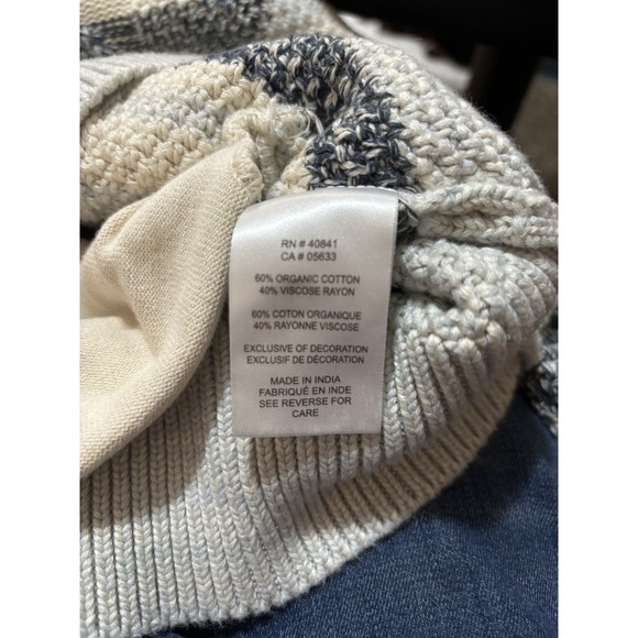 Old Ranch Cowl Neck Womens Sweater Medium Organic Cotton Blend Cream Gray Stripe - Picture 3 of 4
